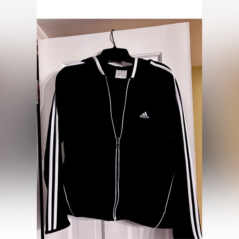 Adidas Zip-Up Track Jacket black and white size medium Athletic Athleisure